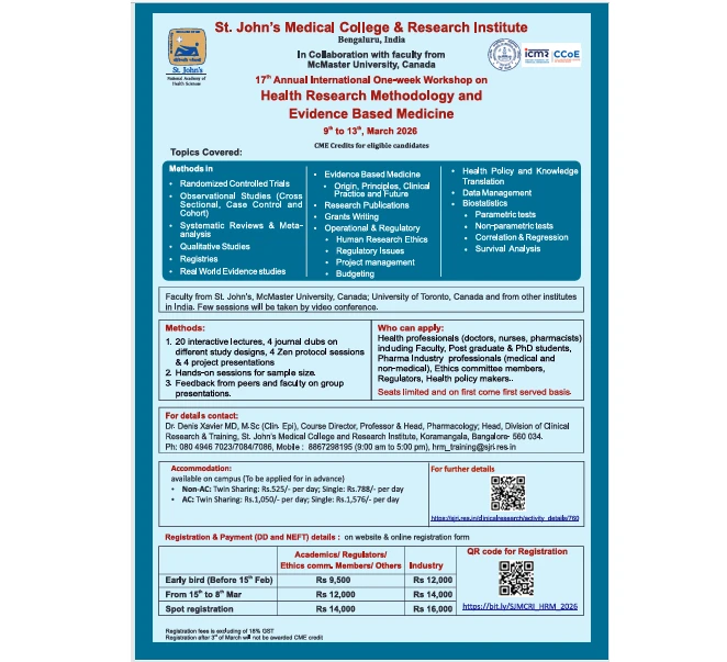17th Annual International One week course on Health Research Methodology and Evidence Based Medicine 2026