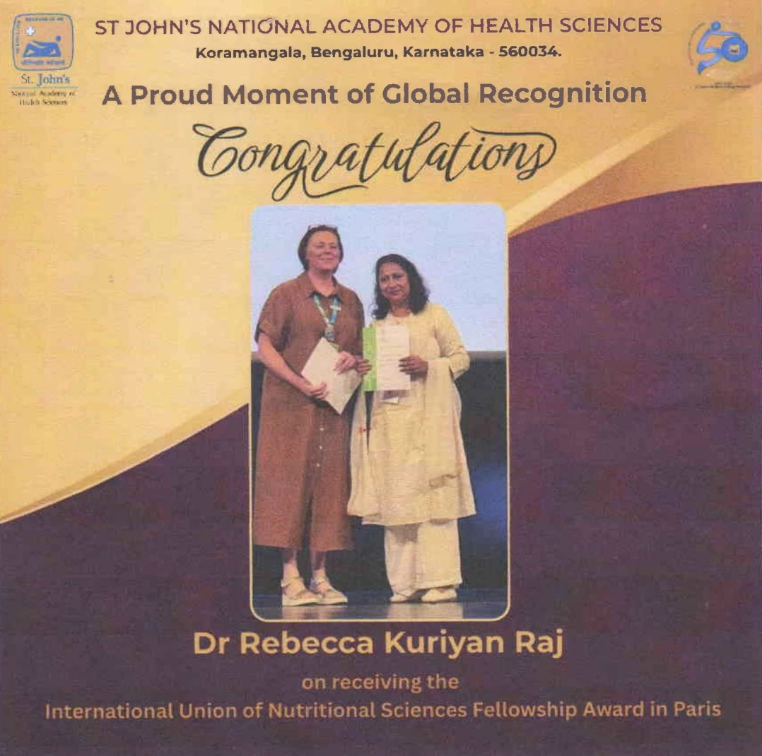 International Union of Nutritional Sciences Fellowship Award for Dr Rebecca Kurian Raj